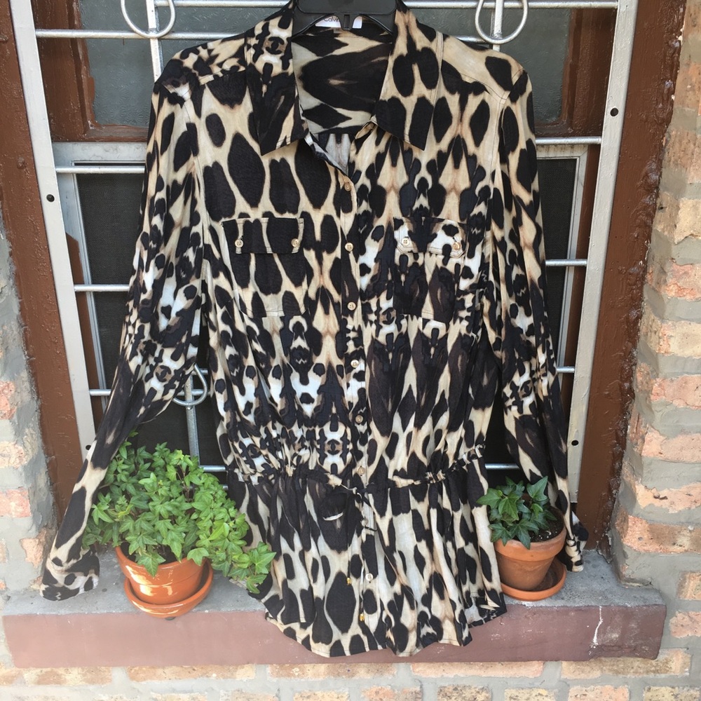 Calvin Klein animal print waist tie long sleeve 0X